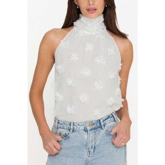 GENERATION LOVE Tops - NEW GENERATION LOVE irina 3d floral halter blouse in white